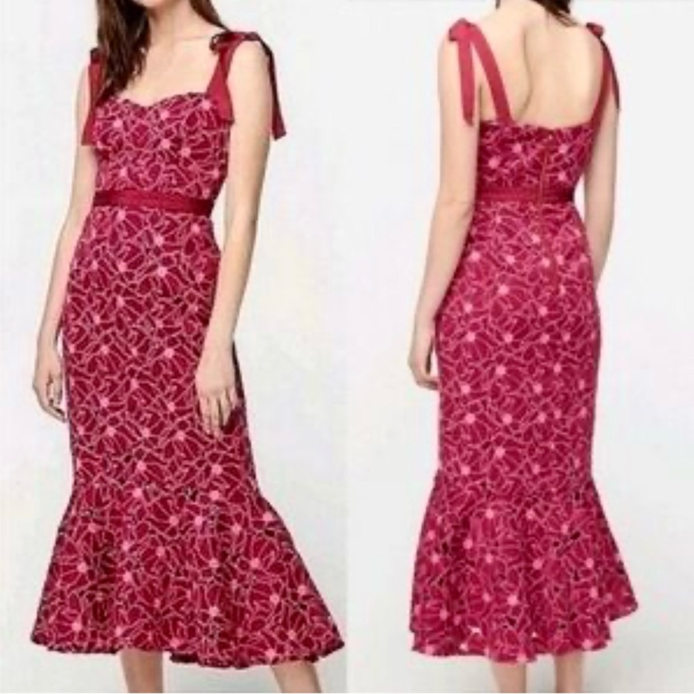 NWOT J. Crew Red and Pink Floral Midi Dress